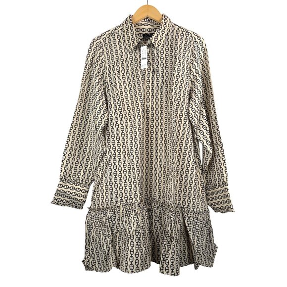 J.Crew Amelia popover shirtdress in vintage links prints peplum preppy‎ sz l - Picture 1 of 9